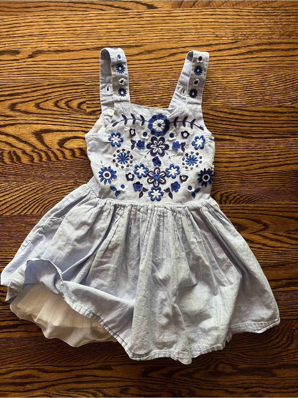 Mini Boden Light Blue Embroidered Floral Sundress